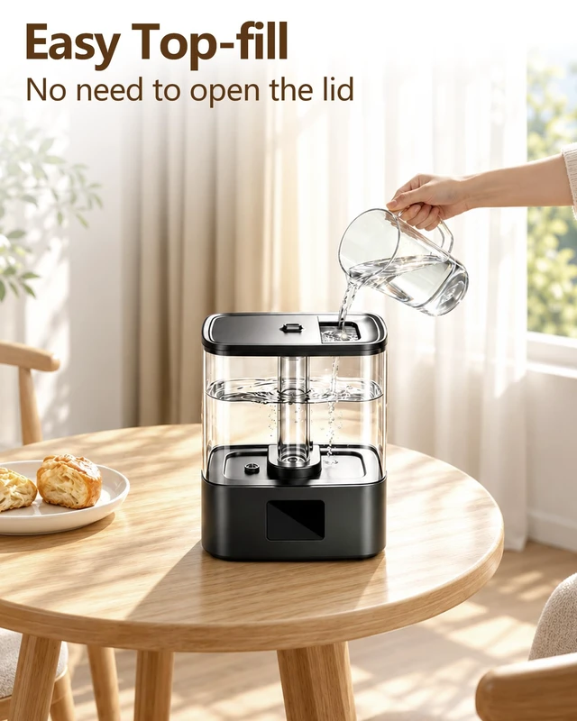 Alt view image 3 of 7 - Humidifiers for Bedroom, 4L Cool Mist Humidifier for Large Room, Black | 40H Runtime, Top Fill, 2-in-1 Oil Diffuser & Air Humidifier for Baby, 28dB Quiet, Humidity Display & Control, Auto Shut-off