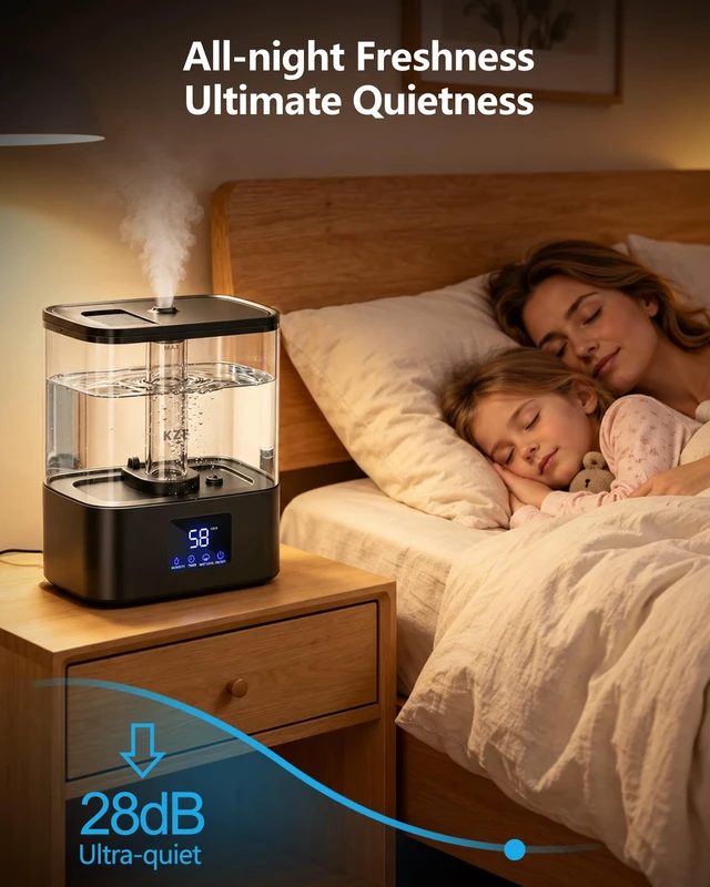 Alt view image 6 of 7 - Humidifiers for Bedroom, 4L Cool Mist Humidifier for Large Room, Black | 40H Runtime, Top Fill, 2-in-1 Oil Diffuser & Air Humidifier for Baby, 28dB Quiet, Humidity Display & Control, Auto Shut-off