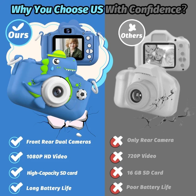 Alt view image 7 of 7 - Dinosaur Kids Camera for Boys Girls, Toddler Digital Selfie Camera with Cute Protective Cover and SD Card, Christmas Birthday Gifts Toys for 3 4 5 6 7 8 9 10 11 12 Years Old Little Girls and Boys