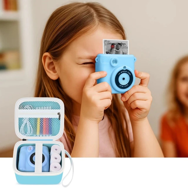 Alt view image 7 of 7 - Kids Camera Case for Dylanto for ESOXOFFORE for Cimizi | Hard Shell Protection,with 3 Paper Rolls,for Gofunly,for HOOMOON,for GREENKINDER,for DUDUDRAGON,for HiMont,for ANBURI Blue