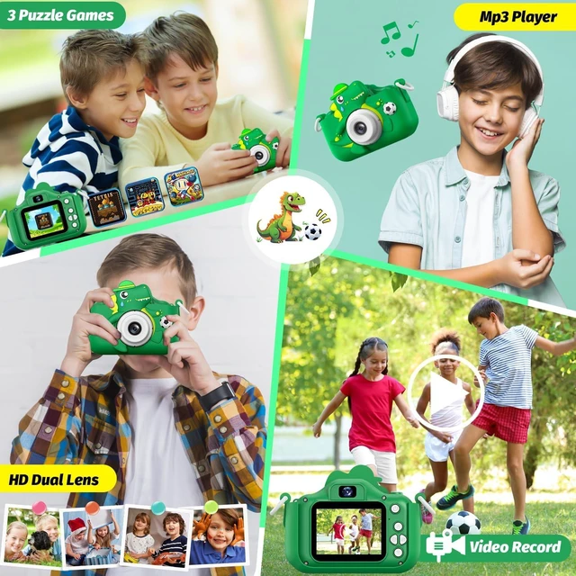 Alt view image 5 of 7 - Dinosaur Kids Camera for Boys Girls, Toddler Digital Selfie Camera with Cute Protective Cover and SD Card, Christmas Birthday Gifts Toys for 3 4 5 6 7 8 9 10 11 12 Years Old Little Girls and Boys