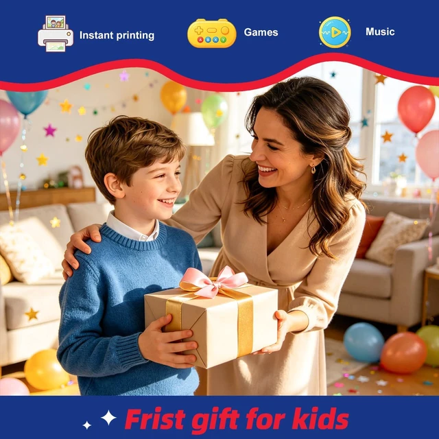 Alt view image 7 of 7 - Kids Instant Print Camera with 5 Rolls Print Paper, 1080P HD Camera, Rechargeable Portable Toddler Selfie Camera, Christmas Birthday Gifts Toys for Boys Girls Age 3-12 (Red & Blue)
