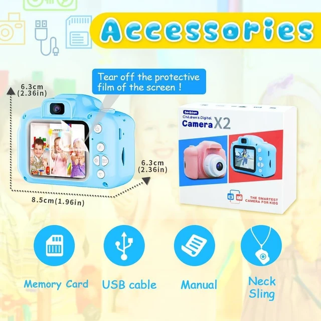 Alt view image 7 of 7 - Upgraded Kids Selfie Camera, HD Digital Video Camera for Kids-Blue | Christmas Birthday Gifts for Boys Age 3-9, Toddler Camera with Dual Lens, SD Card, Lanyard, Shockproof, Portable Creative Toy