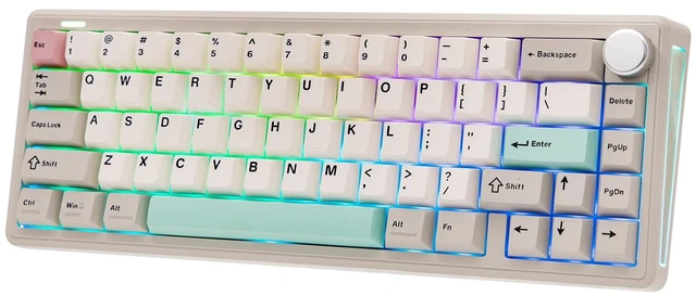 Main image of TH65 Wireless Mechanical Gaming Keyboard with Knob & 8000mAh | Adjustable Kickstand for Comfort Typing, 65%, BT/2.4GHz/USB-C, Hot-Swap, Creamy&Thocky Gasket (Retro White, Creamy Jade)