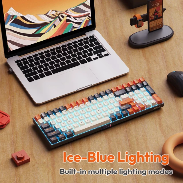 Alt view image 7 of 7 - RK100 Wireless Mechanical Keyboard RGB Backlit Bluetooth5.1/2.4G/Wired 96% Full Size 100-Key Hot Swappable Gaming Keyboard Brown Switch Carbon