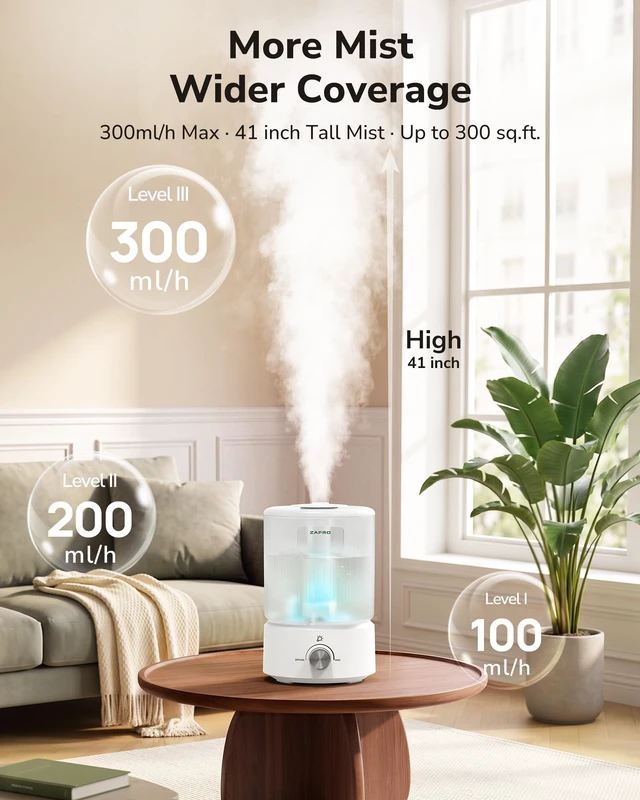 Alt view image 3 of 7 - 2.5L Top Fill Humidifier for Bedroom, 25H Runtime, 24dB Quiet, White | Easy to Clean,7-Color Night Light,Built-in Oil Diffuser,Cool Mist Humidifier for Large Room,Baby Nursery,Plants