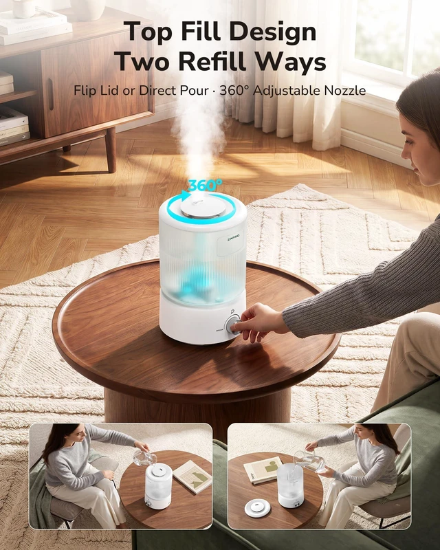 Alt view image 5 of 7 - 2.5L Top Fill Humidifier for Bedroom, 25H Runtime, 24dB Quiet, White | Easy to Clean,7-Color Night Light,Built-in Oil Diffuser,Cool Mist Humidifier for Large Room,Baby Nursery,Plants