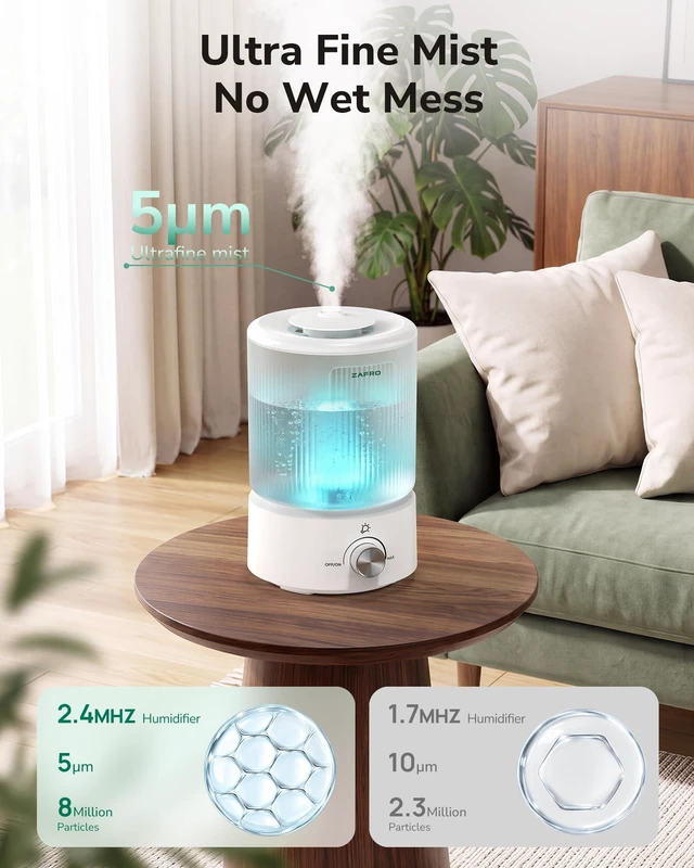 Alt view image 6 of 7 - 2.5L Top Fill Humidifier for Bedroom, 25H Runtime, 24dB Quiet, White | Easy to Clean,7-Color Night Light,Built-in Oil Diffuser,Cool Mist Humidifier for Large Room,Baby Nursery,Plants