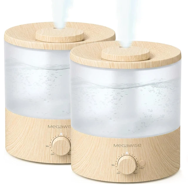 Main image of 2-Pack 1.79L Cool Mist Humidifiers for Bedroom and Office | 7-color LED lights, adjustable mist output, quiet ultrasonic operation, compact design, top refill, easy to clean