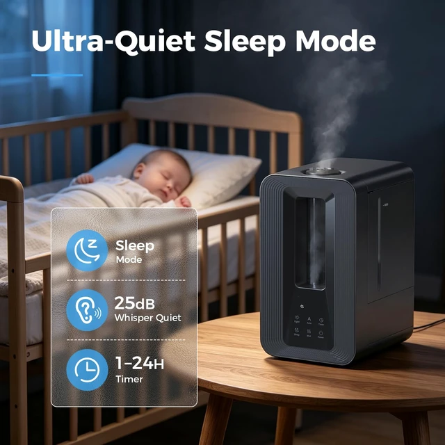 Alt view image 6 of 7 - 5L Humidifiers for Bedroom Large Room Cool Mist Smart Humidistat | 50H Runtime Ultrasonic, 25dB Quiet, 24H Timer, Top Fill, 7-Color Light, Essential Oil Tray, Humidifier for Home Plants Baby