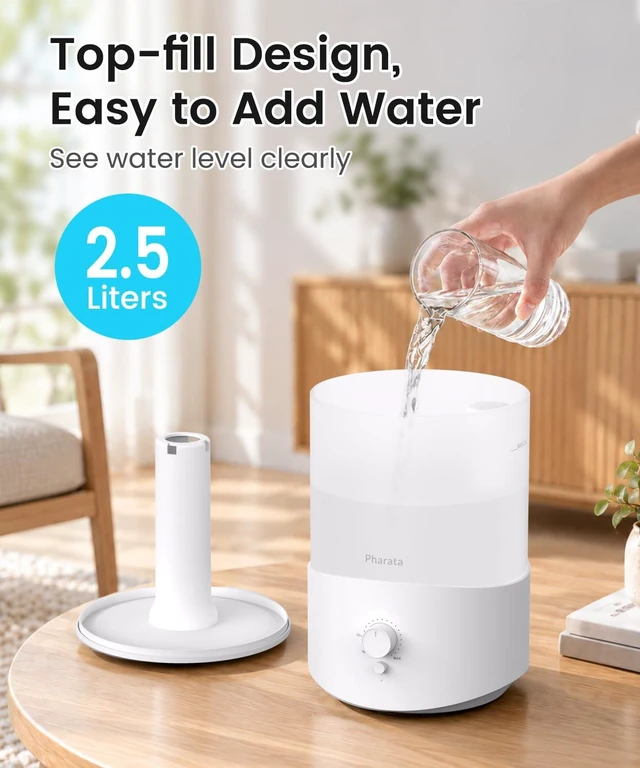 Alt view image 2 of 7 - Humidifiers for Bedroom Large Room, 2.5L Cool Mist Humidifier with Essential Oil Diffuser, Top Fill Humidifier for Baby, Home, Plant, Ultrasonic Humidification for whole house, Auto Shut-Off
