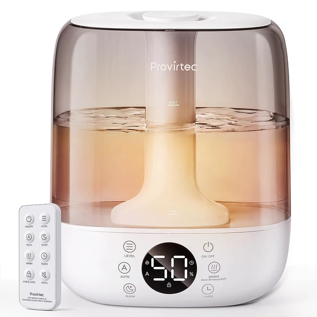 Main image of 6L Easy Clean Humidifier for Large Room, Warm & Cool Mist, Quiet | No-Leak Design, Top Fill, 60H Runtime, 28dB Ultrasonic, Auto Mode, Remote Control for Bedroom, Living Room, Home