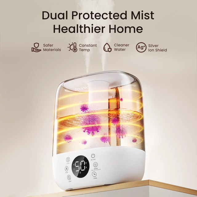 Alt view image 2 of 7 - 6L Easy Clean Humidifier for Large Room, Warm & Cool Mist, Quiet | No-Leak Design, Top Fill, 60H Runtime, 28dB Ultrasonic, Auto Mode, Remote Control for Bedroom, Living Room, Home