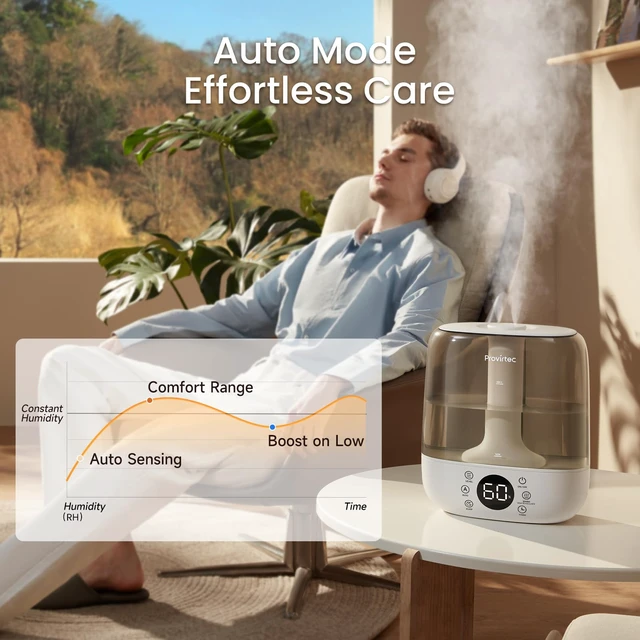 Alt view image 5 of 7 - 6L Easy Clean Humidifier for Large Room, Warm & Cool Mist, Quiet | No-Leak Design, Top Fill, 60H Runtime, 28dB Ultrasonic, Auto Mode, Remote Control for Bedroom, Living Room, Home