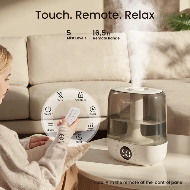 Alt view image 7 of 7 - 6L Easy Clean Humidifier for Large Room, Warm & Cool Mist, Quiet | No-Leak Design, Top Fill, 60H Runtime, 28dB Ultrasonic, Auto Mode, Remote Control for Bedroom, Living Room, Home