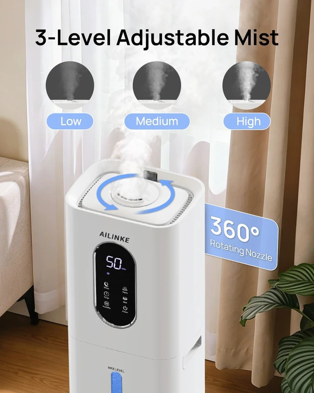 Alt view image 3 of 7 - Humidifiers for Bedroom 500 sq ft,2.1Gal/8L Dual Mist Humidifier Large Room | With Essential Oil Diffuser, Night Light,Top Fill,Quiet,For Home,Whole House,Office,Plants,Baby,Nursery,Kids,Adults,White