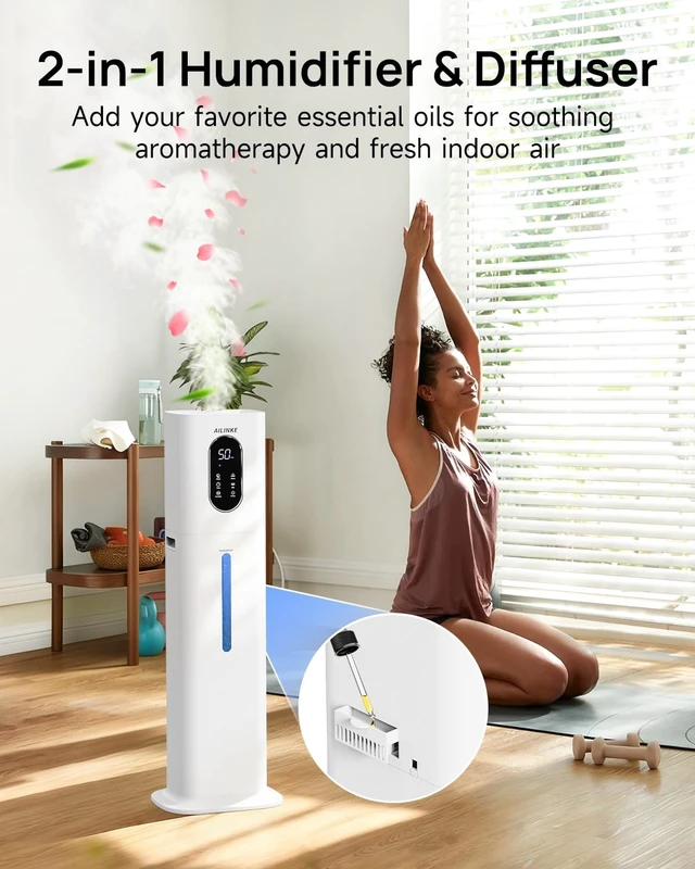 Alt view image 5 of 7 - Humidifiers for Bedroom 500 sq ft,2.1Gal/8L Dual Mist Humidifier Large Room | With Essential Oil Diffuser, Night Light,Top Fill,Quiet,For Home,Whole House,Office,Plants,Baby,Nursery,Kids,Adults,White