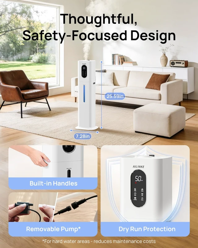 Alt view image 7 of 7 - Humidifiers for Bedroom 500 sq ft,2.1Gal/8L Dual Mist Humidifier Large Room | With Essential Oil Diffuser, Night Light,Top Fill,Quiet,For Home,Whole House,Office,Plants,Baby,Nursery,Kids,Adults,White