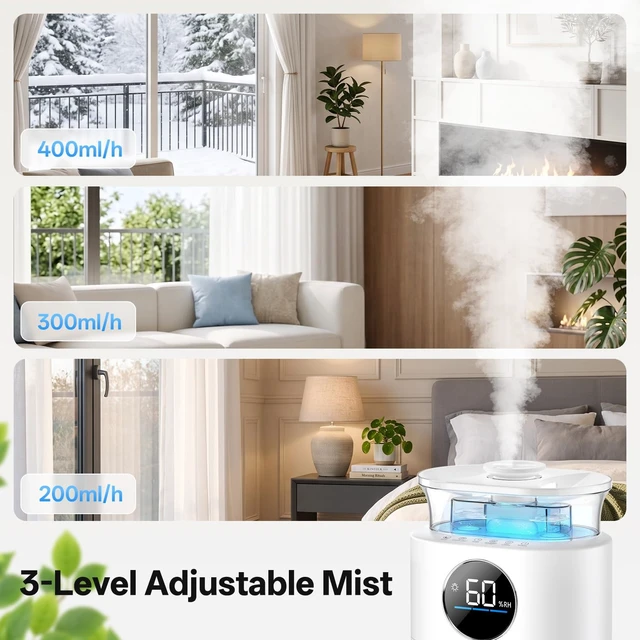 Alt view image 4 of 7 - 15L Humidifier for Large Room Bedroom, 400ml/h Cool Mist | Max 75H Runtime, Top-Fill Easy Clean, 40%-90% Humidity Control, 3 Mist Levels, 35dB Sleep Mode for Bedroom Office Plants