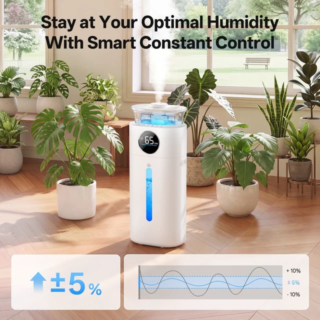 Alt view image 5 of 7 - 15L Humidifier for Large Room Bedroom, 400ml/h Cool Mist | Max 75H Runtime, Top-Fill Easy Clean, 40%-90% Humidity Control, 3 Mist Levels, 35dB Sleep Mode for Bedroom Office Plants