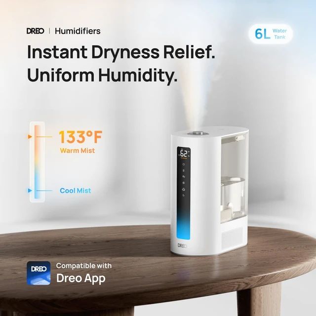 Alt view image 2 of 7 - 6L Smart Humidifiers for Bedroom, Warm & Cool Mist for Large Room | 60-Hour Quiet Runtime, 500ML/H Output, Smart Humidity Sensor, Indicator Light, App Control, Works with Alexa & Google, White