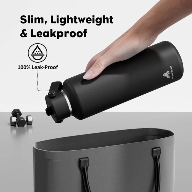 Alt view image 4 of 7 - 24 oz Slim Insulated Water Bottle with Straw: Leakproof, Keep Cold 24H, Cupholder Friendly, Top Handle, BPA-free, Stainless Steel Water Bottle for Sport, Travel, School, Gym (Midnight Black)