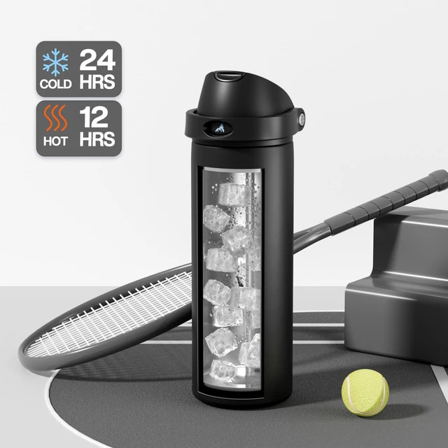 Alt view image 2 of 7 - 24 oz Insulated Water Bottle: 2-in-1 Push-Button Spout & Quick-Flip Straw, Leakproof, Cold 24Hrs, Fits Car Cup Holder, Stainless Steel Water Bottle for Sports, Travel, School, Gift (Very Black)