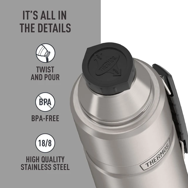 Alt view image 4 of 7 - THERMOS Stainless King Vacuum-Insulated Beverage Bottle, 40 Ounce, Matte Stainless Steel