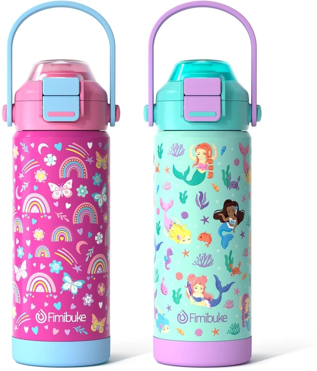 Main image of 18oz Kids Insulated Water Bottle with 2-in-1 Straw & Spout Lid | Leak Proof 18/8 Stainless Steel Vacuum Tumbler with Pop-Open Lid, BPA-Free Kids Cup for Travel School Girl Boy Toddler 2 Pack