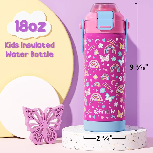 Alt view image 5 of 7 - 18oz Kids Insulated Water Bottle with 2-in-1 Straw & Spout Lid | Leak Proof 18/8 Stainless Steel Vacuum Tumbler with Pop-Open Lid, BPA-Free Kids Cup for Travel School Girl Boy Toddler 2 Pack