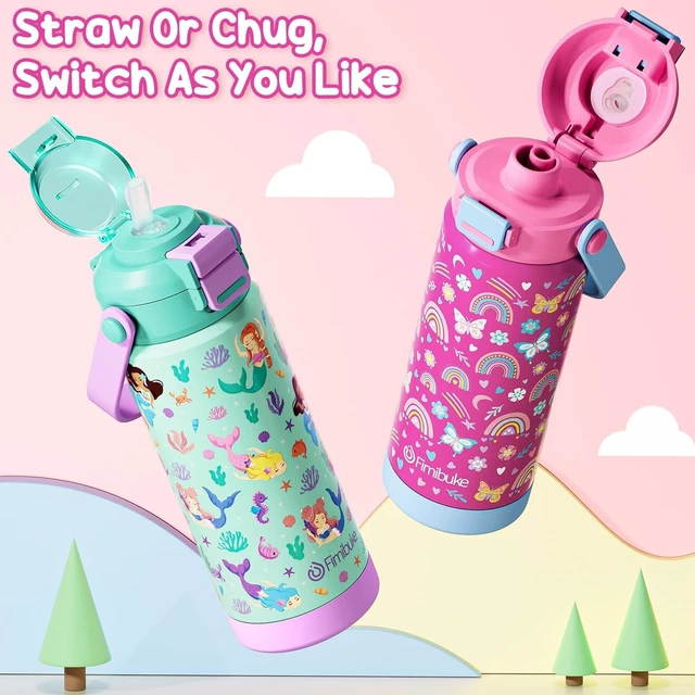 Alt view image 6 of 7 - 18oz Kids Insulated Water Bottle with 2-in-1 Straw & Spout Lid | Leak Proof 18/8 Stainless Steel Vacuum Tumbler with Pop-Open Lid, BPA-Free Kids Cup for Travel School Girl Boy Toddler 2 Pack