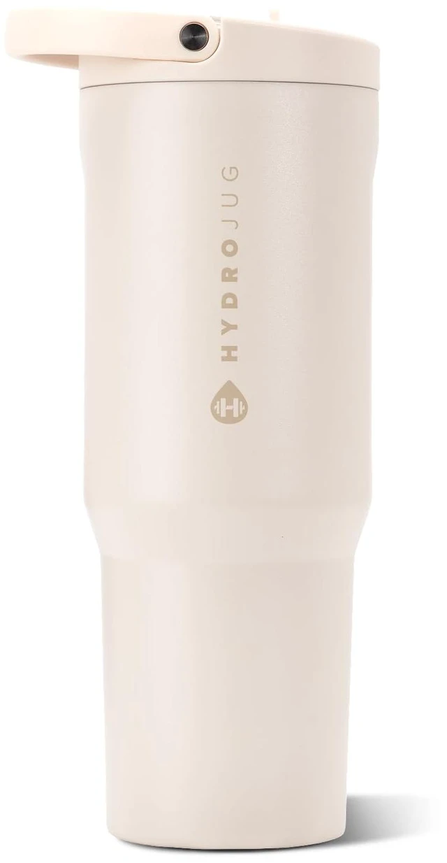 Main image of Sport 40 oz Insulated Stainless Steel Water Bottle, Cream | Triple wall insulated, circular flip straw, leak-resistant, swivel handle, removable rubber boot, BPA-free, dishwasher safe