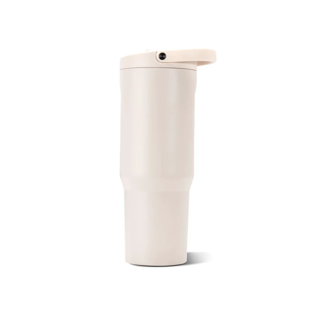 Alt view image 2 of 6 - Sport 40 oz Insulated Stainless Steel Water Bottle, Cream | Triple wall insulated, circular flip straw, leak-resistant, swivel handle, removable rubber boot, BPA-free, dishwasher safe