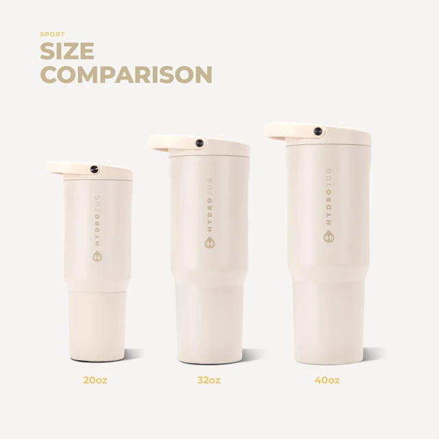 Alt view image 5 of 6 - Sport 40 oz Insulated Stainless Steel Water Bottle, Cream | Triple wall insulated, circular flip straw, leak-resistant, swivel handle, removable rubber boot, BPA-free, dishwasher safe