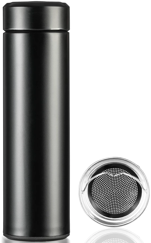Main image of Insulated Water Bottle, 15 oz Stainless Steel Water Bottle, Black | As a tea bottle or coffee bottle, this double-wall vacuum-insulated metal water bottle keeps drinks hot 12 hrs, cold 24 hrs.
