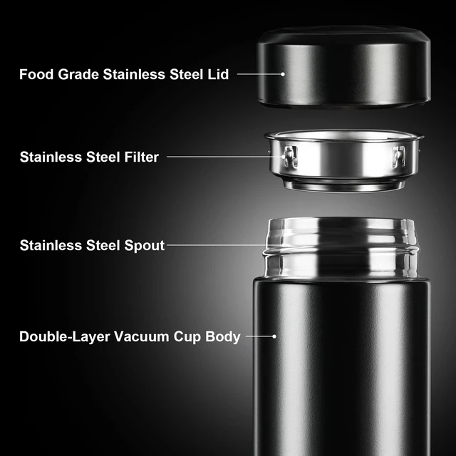 Alt view image 3 of 7 - Insulated Water Bottle, 15 oz Stainless Steel Water Bottle, Black | As a tea bottle or coffee bottle, this double-wall vacuum-insulated metal water bottle keeps drinks hot 12 hrs, cold 24 hrs.