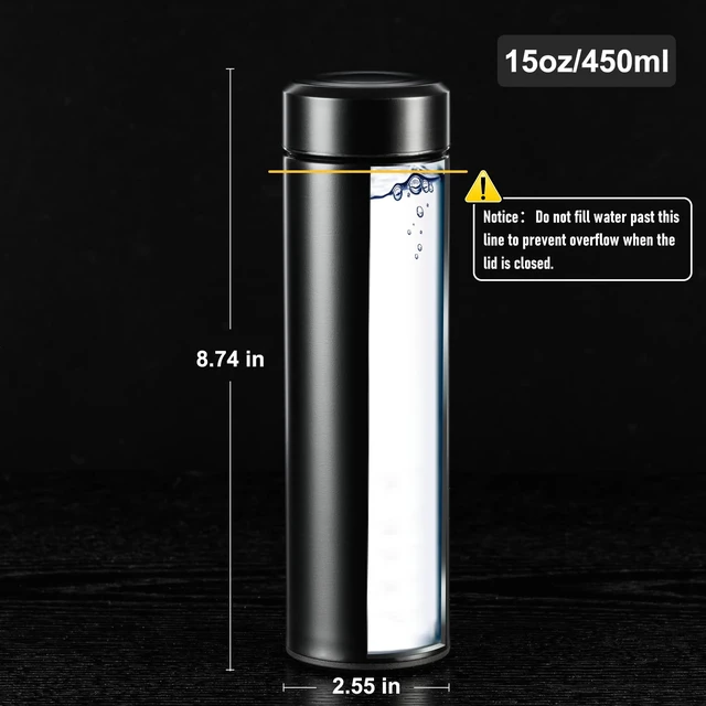 Alt view image 6 of 7 - Insulated Water Bottle, 15 oz Stainless Steel Water Bottle, Black | As a tea bottle or coffee bottle, this double-wall vacuum-insulated metal water bottle keeps drinks hot 12 hrs, cold 24 hrs.