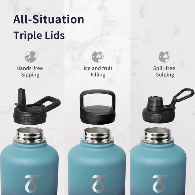 Alt view image 3 of 7 - 64 oz Water Bottle Stainless Steel with 3 Lids, Paracord Handle & Bag | Half Gallon Large Insulated Jug, Triple Wall Vacuum Copper Plated, Dishwasher Safe, Cold 48Hrs for Outdoor, Hiking, Gym