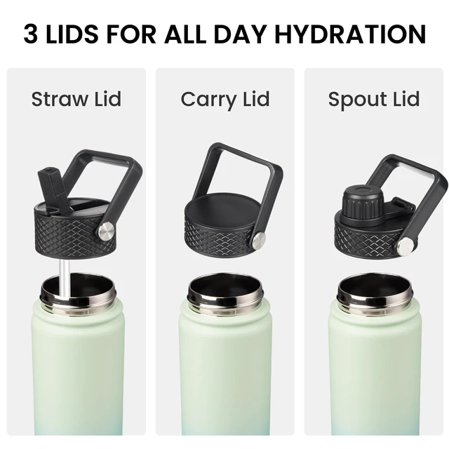 Alt view image 4 of 7 - 22 oz Insulated Stainless Steel Water Bottle with Straw Lid | Mint; BPA-free, leak-proof sports bottle for gym, school, hiking, camping, travel, outdoor use & daily hydration