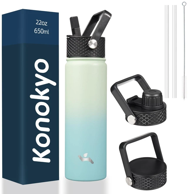 Main image of 22 oz Insulated Stainless Steel Water Bottle with Straw Lid | Mint; BPA-free, leak-proof sports bottle for gym, school, hiking, camping, travel, outdoor use & daily hydration