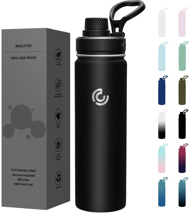 Main image of Sports Water Bottle 22oz, Insulated Water Bottle with Handle,Stainless Steel,Simple Modern,Suitable for Travel, School, Boy, Girl(Black)