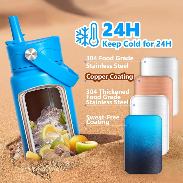 Alt view image 2 of 7 - Insulated Water Bottle with Lid & Boot & Stickers, 24 oz | Stainless Steel Sweat Free Bottle Keep Cold 24H, BPA-Free Sports Wide Mouth Water Bottle, BlueBlack