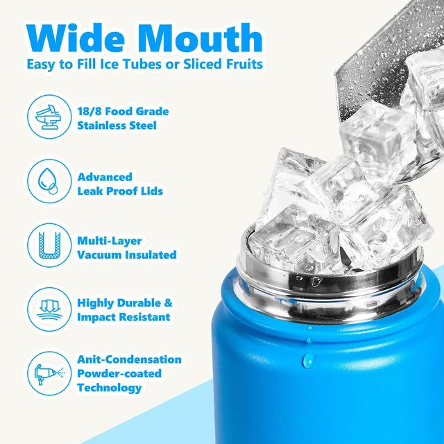 Alt view image 5 of 7 - Insulated Water Bottle with Lid & Boot & Stickers, 24 oz | Stainless Steel Sweat Free Bottle Keep Cold 24H, BPA-Free Sports Wide Mouth Water Bottle, BlueBlack