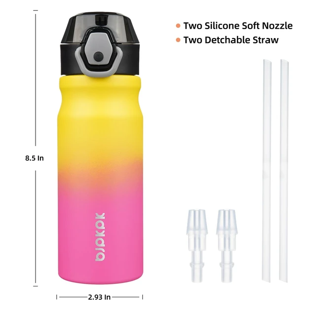 Alt view image 4 of 6 - 18 oz Water Bottle with Straw & Handle, Insulated Stainless Flask | Leak Proof Locking Lid, Thermal, Double Wall Vacuum, Keeps Hot/Cold, BPA Free, Dishwasher Safe, Travel & Sports, Rainbow