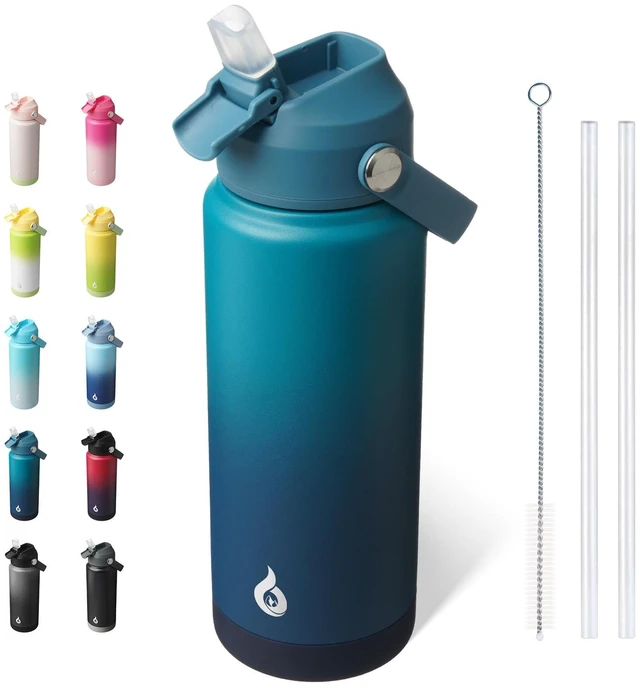 Main image of 24oz Insulated Water Bottle, Stainless Steel Bottle with Straw Lid | Soft Silicone Nozzle, Keep Cold & Hot, Leak-Proof BPA-Free Metal Bottle with Flex Handle for Travel, Gym & Everyday Hydration