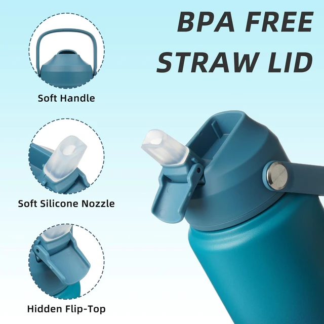Alt view image 2 of 7 - 24oz Insulated Water Bottle, Stainless Steel Bottle with Straw Lid | Soft Silicone Nozzle, Keep Cold & Hot, Leak-Proof BPA-Free Metal Bottle with Flex Handle for Travel, Gym & Everyday Hydration