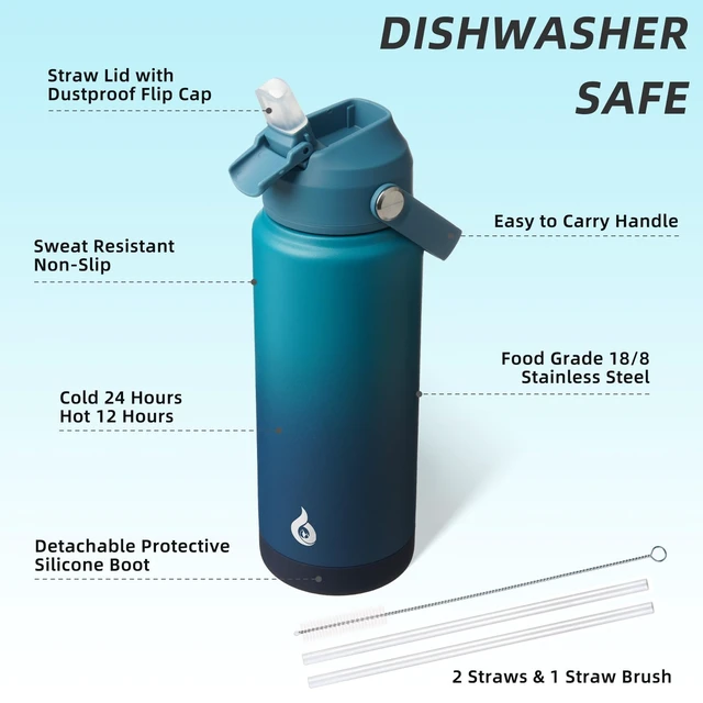 Alt view image 3 of 7 - 24oz Insulated Water Bottle, Stainless Steel Bottle with Straw Lid | Soft Silicone Nozzle, Keep Cold & Hot, Leak-Proof BPA-Free Metal Bottle with Flex Handle for Travel, Gym & Everyday Hydration