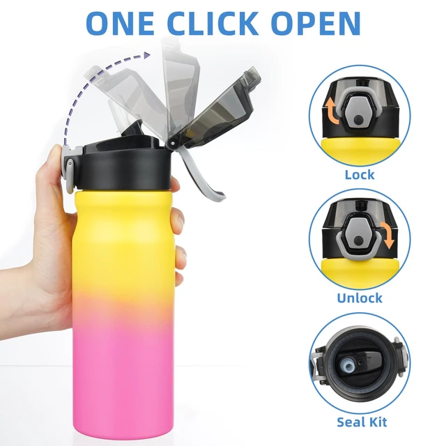 Alt view image 3 of 6 - 18 oz Water Bottle with Straw & Handle, Insulated Stainless Flask | Leak Proof Locking Lid, Thermal, Double Wall Vacuum, Keeps Hot/Cold, BPA Free, Dishwasher Safe, Travel & Sports, Rainbow