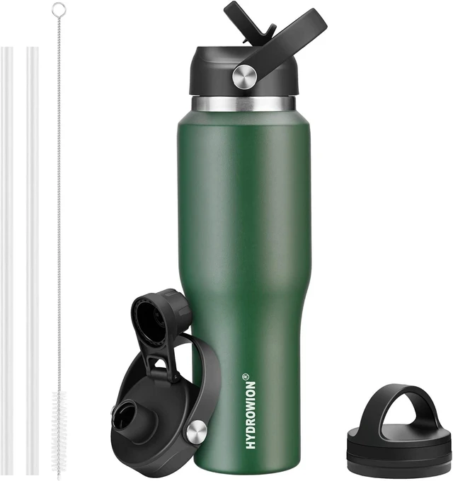 Main image of 40 oz Insulated Water Bottle Stainless Steel Triple-Wall with Straw Lid Set | Outdoor Vacuum Thermos for 48 Hrs Cold , 24 Hrs Hot, Flask with Spout Lid and Flex Cap Fit Cup Holder for Car Travel