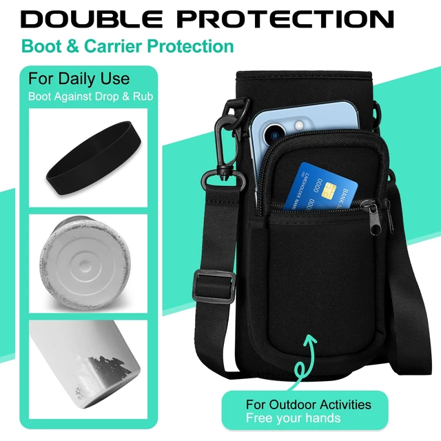 Alt view image 5 of 7 - 32/40/64/128 oz Insulated Water Bottle with straw & Spout Lids Keep Cold 48H Hot 24H, Large Water Flask Bottle with Shoulder Carrier Bag, Paracord Handle & Boot for Gym, Workout & Beach
